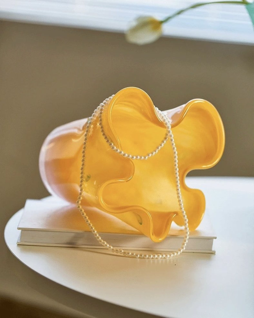 Handblown Wavy Whimsical Glass Vase - Eclectic Table Setting Centrepieces - Vases - Wavy Whimsical Glass Vase - Green Lagoon - INSPECIAL HOME