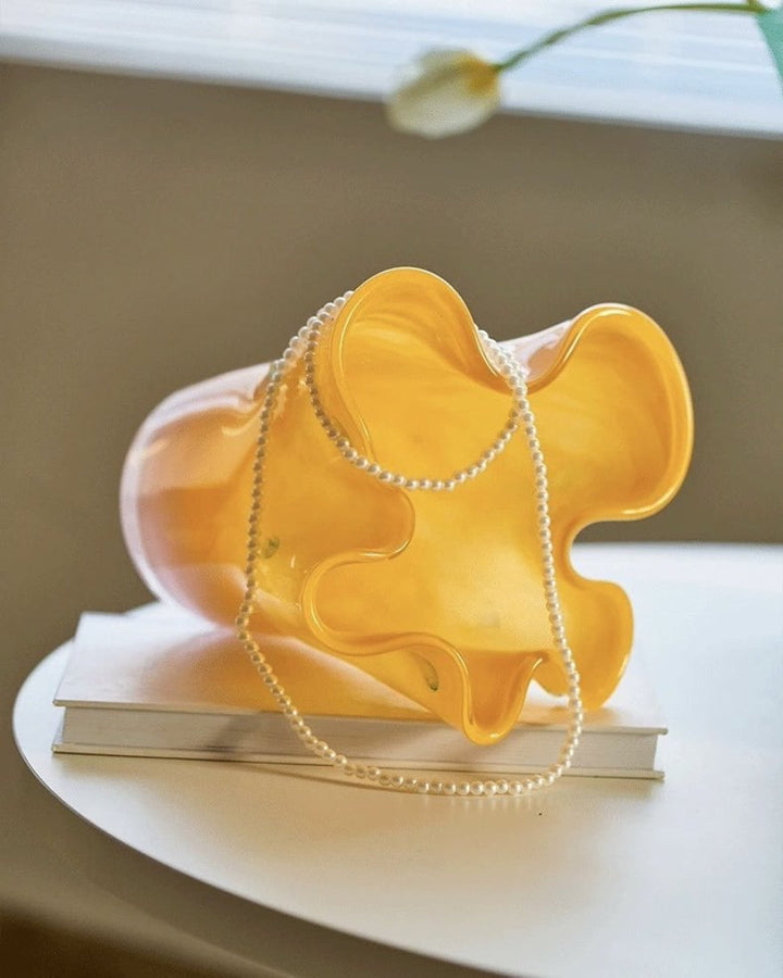 Handblown Wavy Whimsical Glass Vase - Eclectic Table Setting Centrepieces - Vases - Wavy Whimsical Glass Vase - Green Lagoon - INSPECIAL HOME