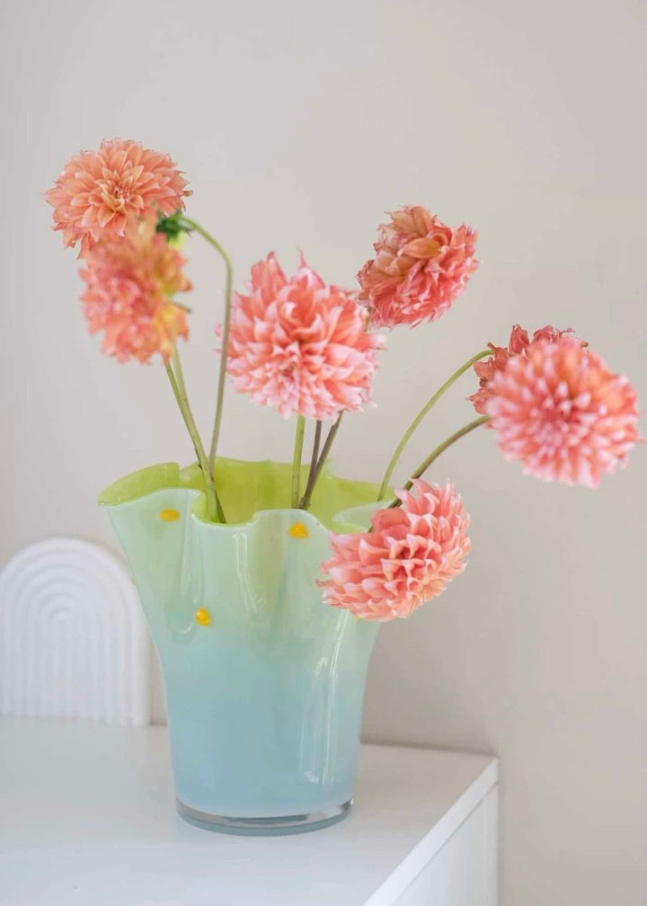 Handblown Wavy Whimsical Glass Vase - Eclectic Table Setting Centrepieces - Vases - Wavy Whimsical Glass Vase - Green Lagoon - INSPECIAL HOME