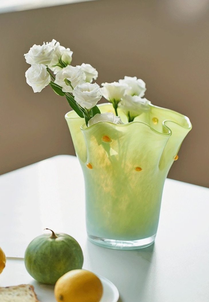 Handblown Wavy Whimsical Glass Vase - Eclectic Table Setting Centrepieces - Vases - Wavy Whimsical Glass Vase - Green Lagoon - INSPECIAL HOME