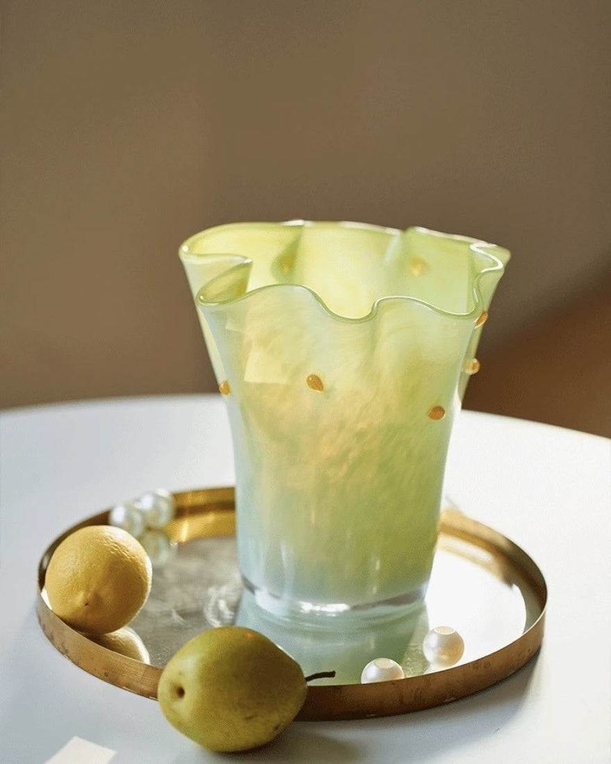 Handblown Wavy Whimsical Glass Vase - Eclectic Table Setting Centrepieces - Vases - Wavy Whimsical Glass Vase - Green Lagoon - INSPECIAL HOME