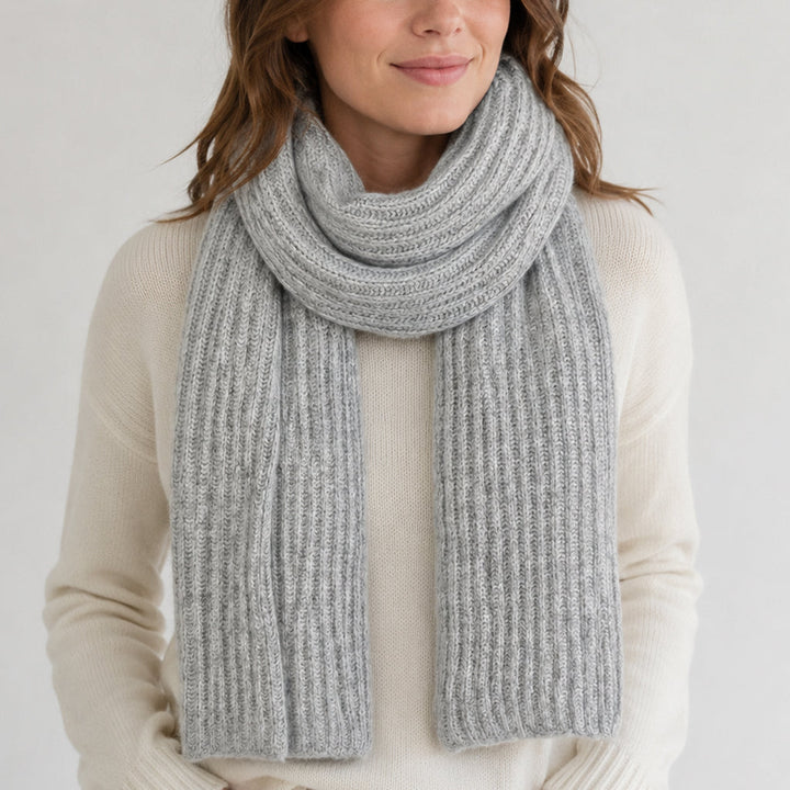 Heather Gray Ribbed Knit Cashmere Scarf