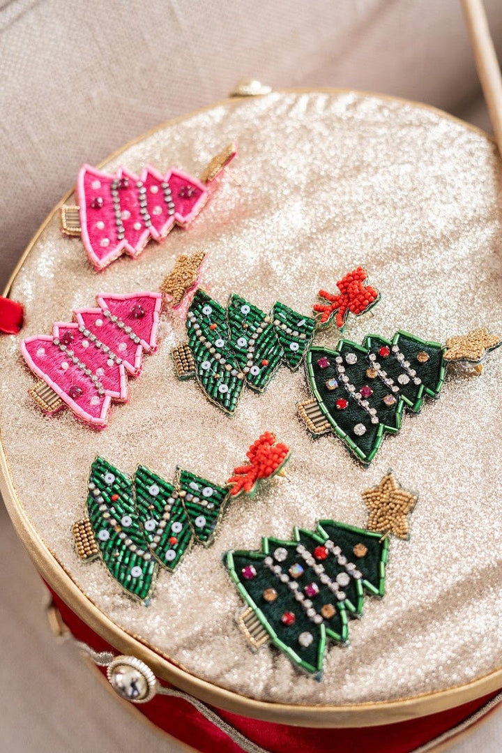 Hot Pink Christmas Tree - Earring