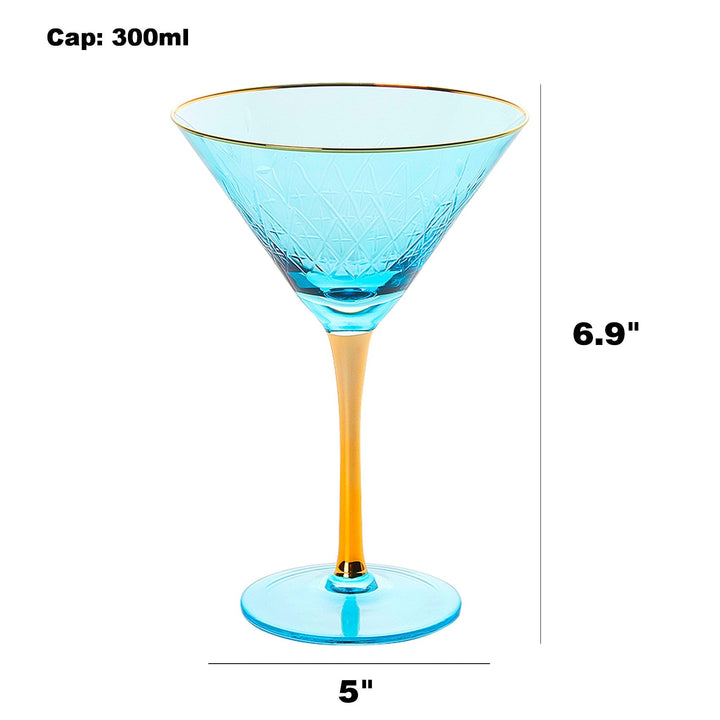 Crystal Martini Glasses Colored - Set of 4 - Stemmed Multi-Color Glass, Great for all Drink Types and Occasions - Luxury, Durable, Hand-Blown Vintage Art Deco Coupe for Champagne, Martini, Cocktails by The Wine Savant