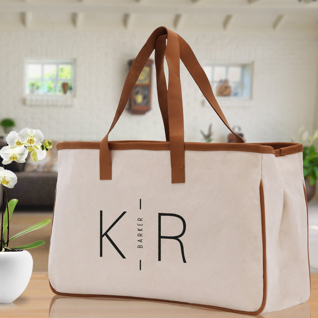 Initials and Last Name Customized Embroidered Tote Bag