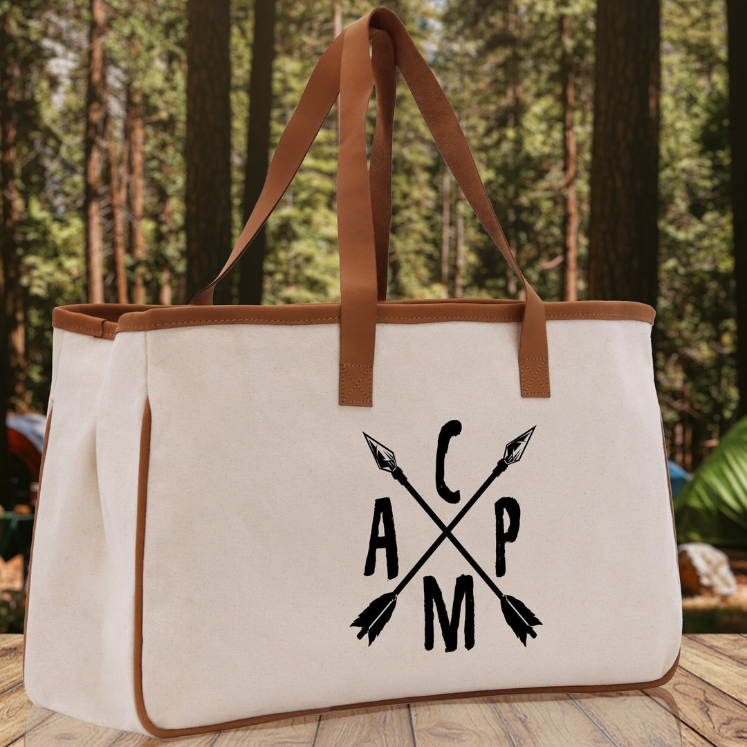 Camp Cotton Canvas Chic Tote Bag Camping Tote Camping Lover Gift Tote Bag Outdoor Tote Weekender Tote Camper Tote Multipurpose Tote
