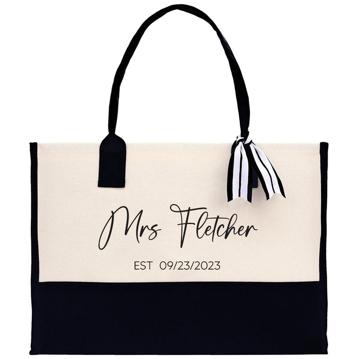 Mrs. Last Name Est Year Tote Bag Personalized Date Wedding Tote Bridal Shower Gift Honeymoon Gift Customized Wedding Gift Bridesmaid Gift