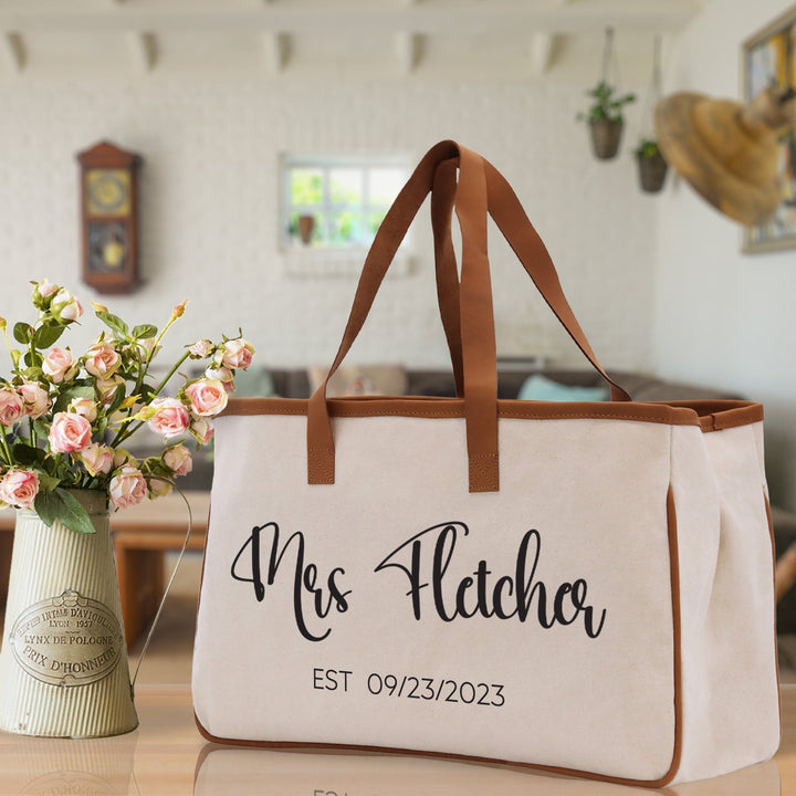 Mrs. Last Name Est Year Tote Bag