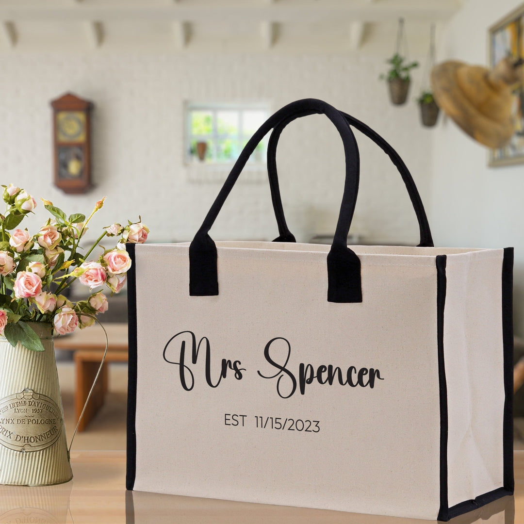 Mrs. Last Name Est Year Tote Bag