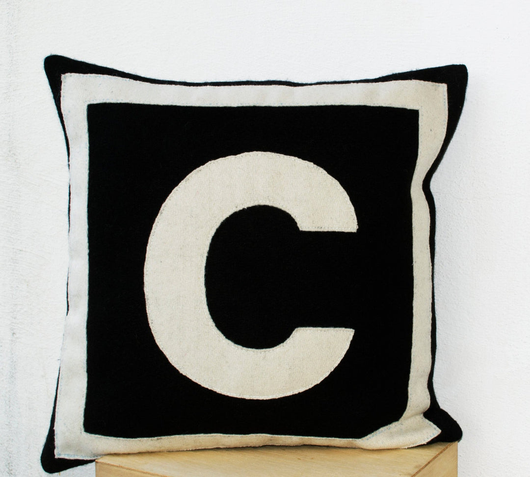 Personalized Black Cream Monogram Felt Pillow Cushion Cover for Birthdays Anniversary by Amore Beauté