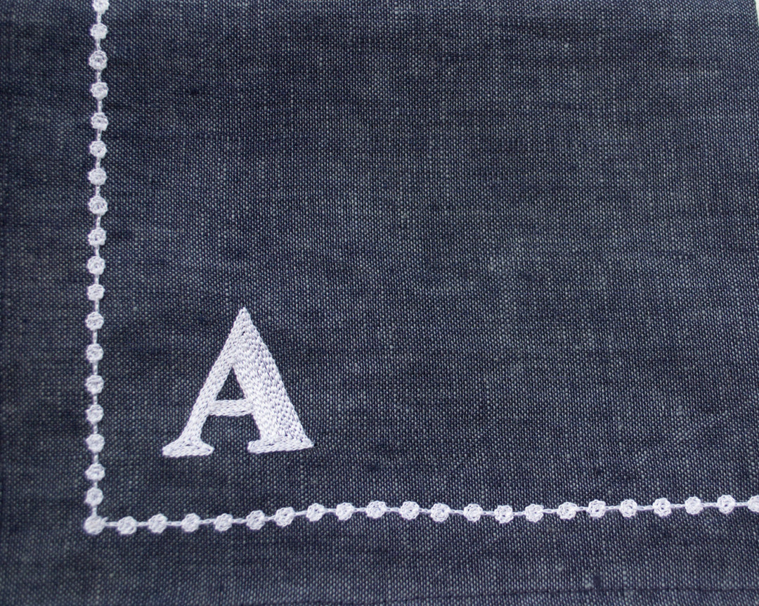 Personalized Place mats with pearl string embroidery -Monogram Navy Blue Linen Blend table mats- Customized place mats -christmas place mats by Amore Beauté