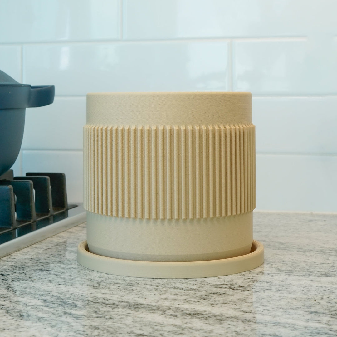 Half Mid-Century Ribbed Planter with Drainage and Saucer by Rosebud HomeGoods