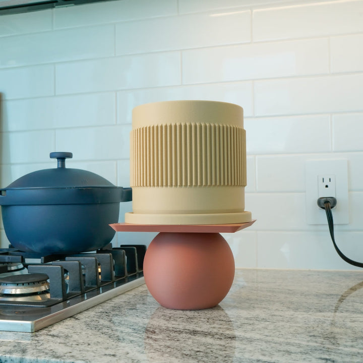 Half Mid-Century Ribbed Planter with Drainage and Saucer by Rosebud HomeGoods