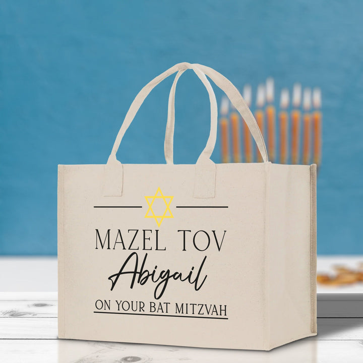 Mazel Tov Bat Mitzvah Custom Name Cotton Canvas Tote Bag