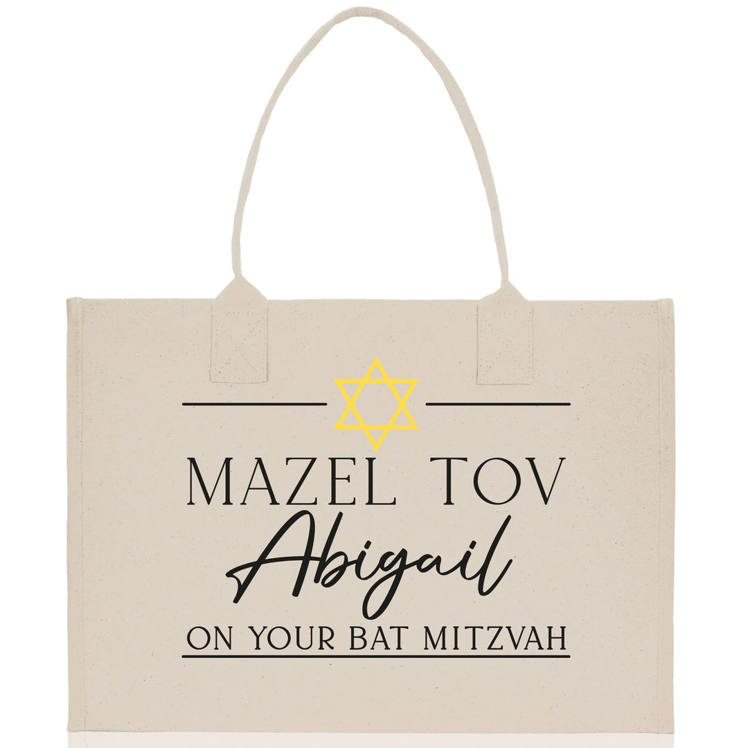 Mazel Tov Bat Mitzvah Custom Name Cotton Canvas Tote Bag
