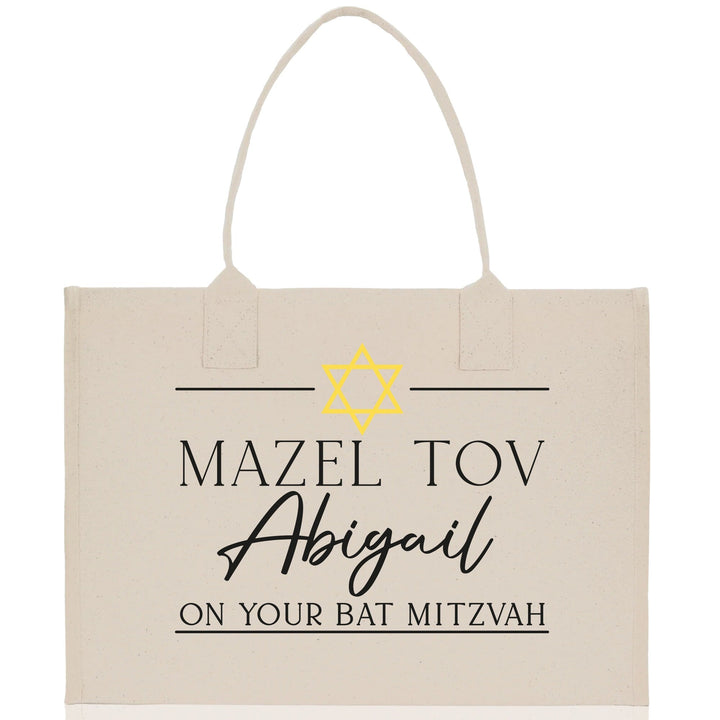 Mazel Tov Bat Mitzvah Custom Name Cotton Canvas Tote Bag