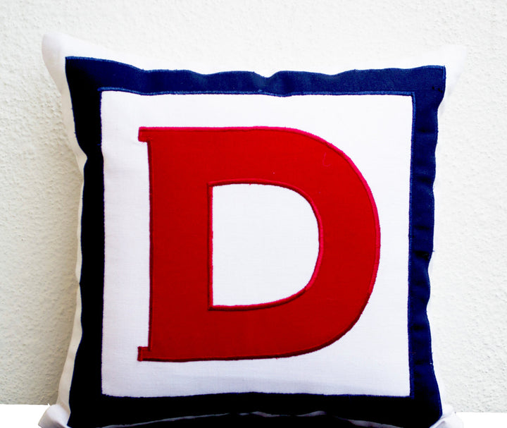 Monogram Pillow -Personalized White, Red, Navy Blue- Big letter pillow- Alphabet throw pillow- Customized Red letter cushion- pillow by Amore Beauté
