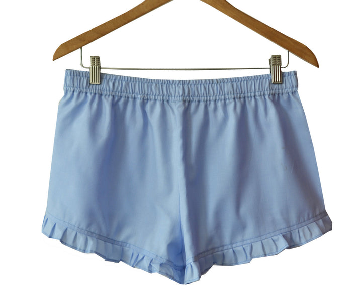 Blue Cotton Monogrammed Pajama Shorts
