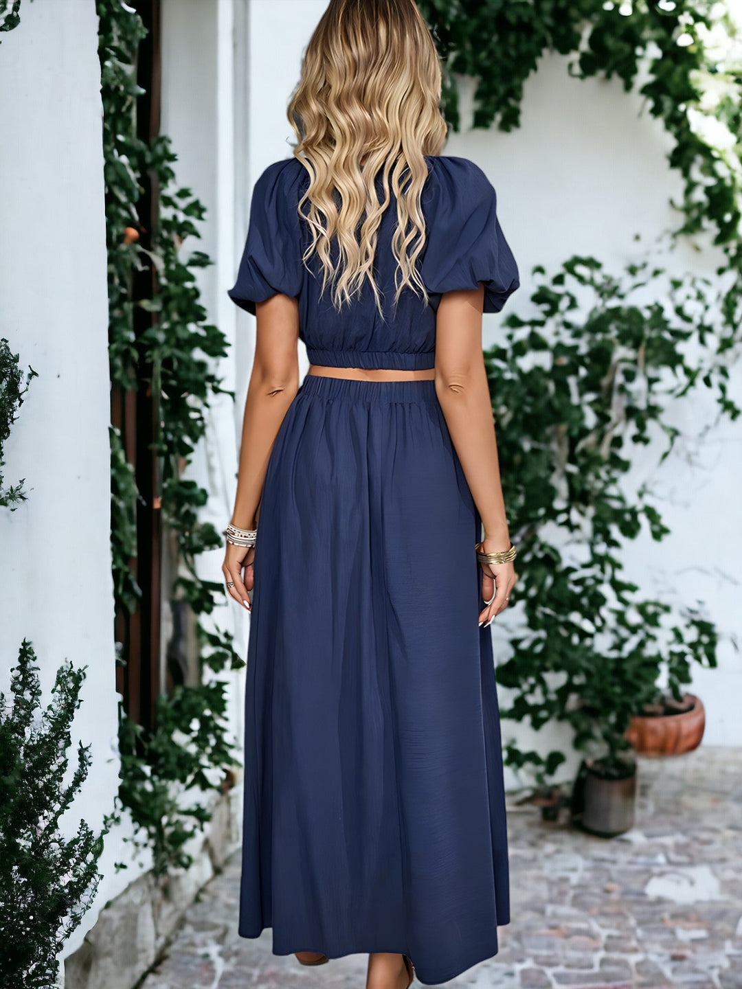 Two Piece Set of Crop Top Blouse And Long Skirt by Anna-Kaci