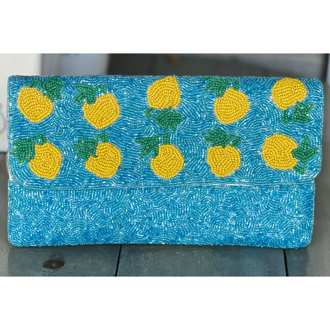 Lemon Turquoise Seed Beaded Clutch Bag by OBX Prep