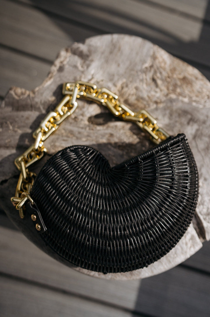 Moon Shell Purse in Black Wicker