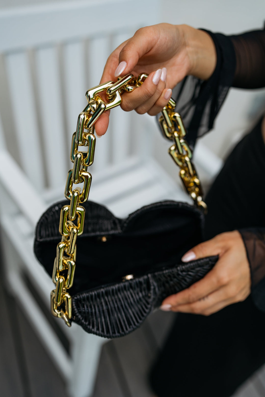 Moon Shell Purse in Black Wicker