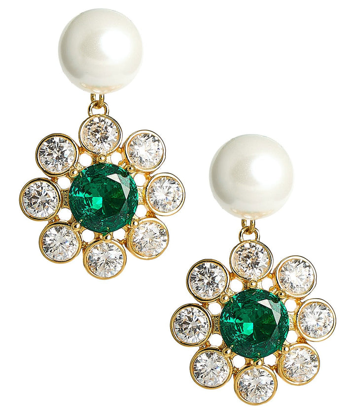 Kelly- Emerald Pearl Drop Earrings- 18k Gold Plated - Belle of the Ball Collection