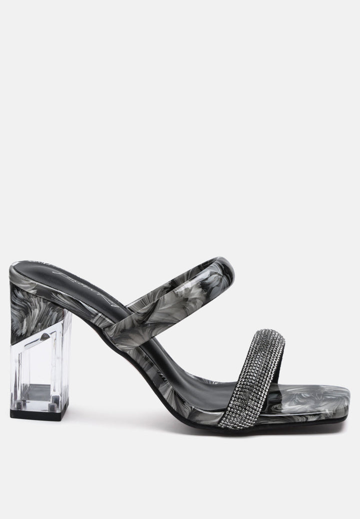 krypton marble print clear block heel sandals by London Rag