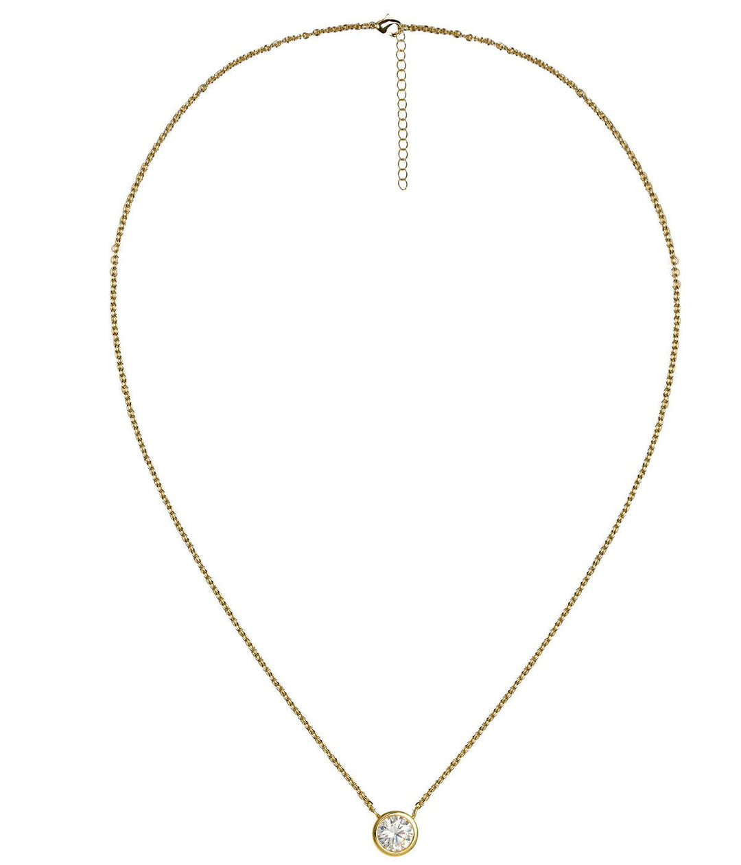 Large Rhinestone Bezel Necklace - 18k Gold Plated