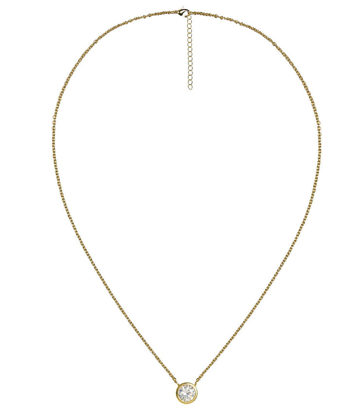 Large Rhinestone Bezel Necklace - 18k Gold Plated