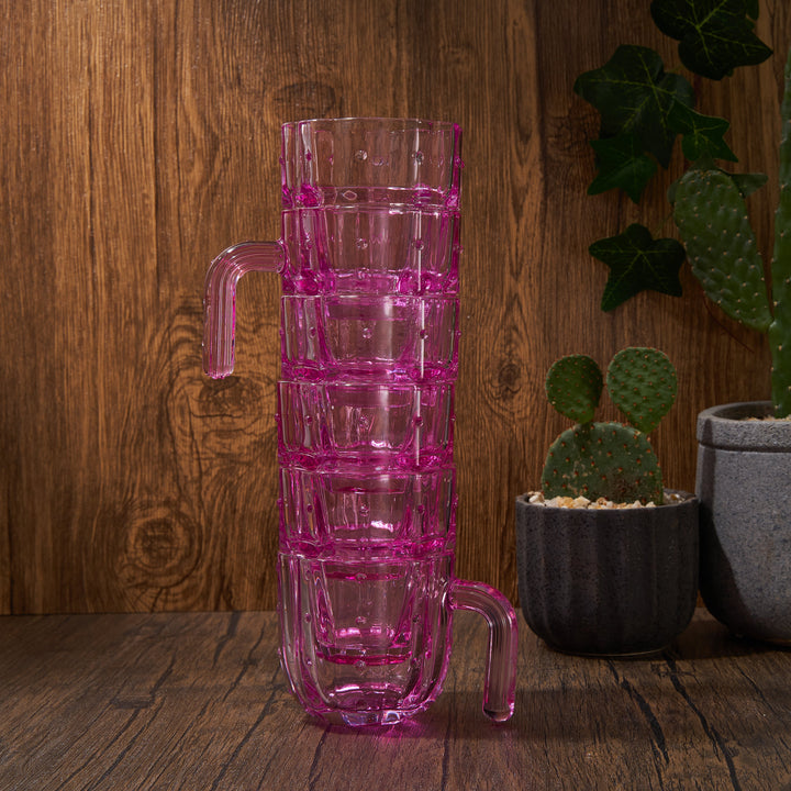 Cactus Stackable Glasses, Stacktus Gifts, Set of 6-10 oz Cactus Shape Glasses With Handles Pink Glass Blown Figurines Plant Decorations for Parties 3.5" H 5" W - Copyright Design, Patent Pending by The Wine Savant