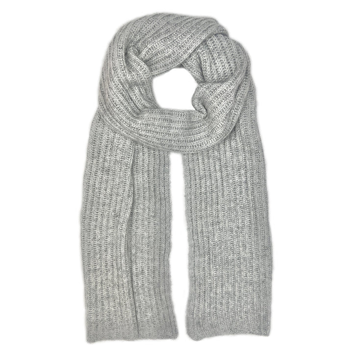 Heather Gray Ribbed Knit Cashmere Scarf