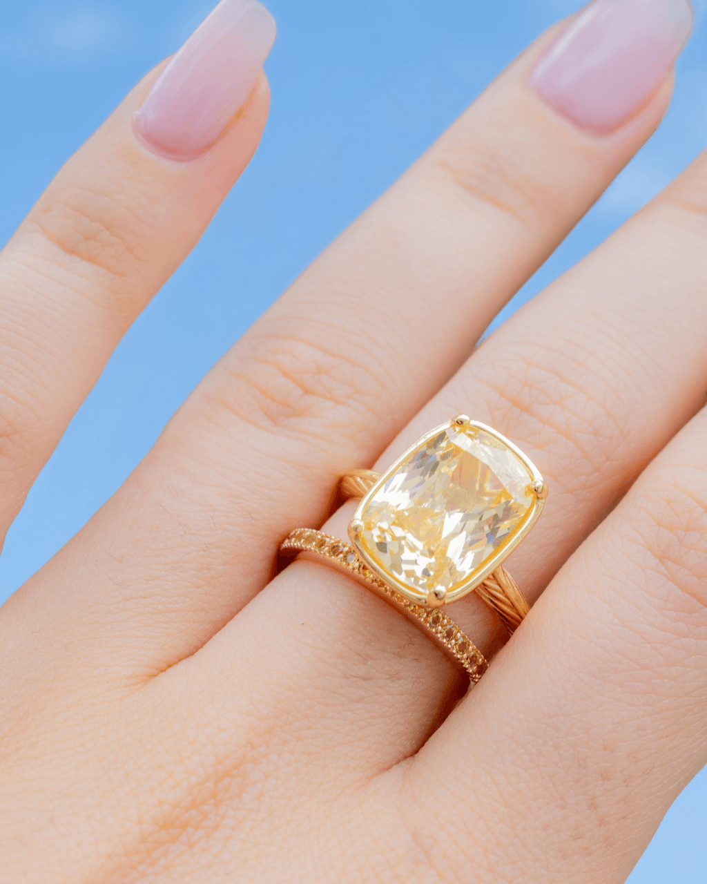 Elongated Cushion Light Yellow CZ Cocktail Ring