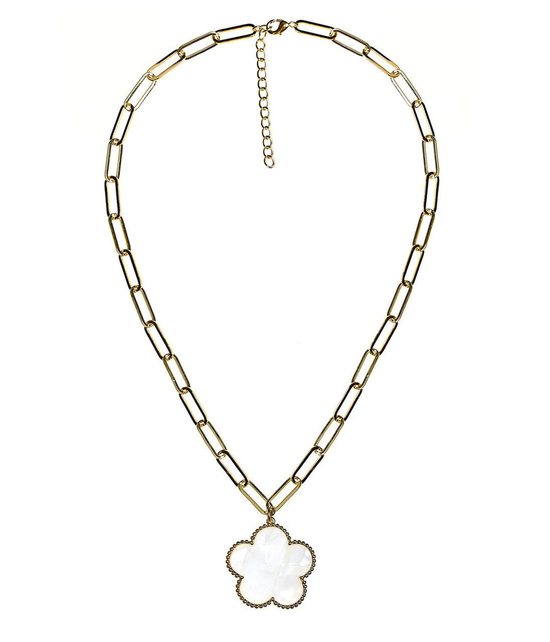 Clover - Gold & Pearl - Paperclip Charm Necklace