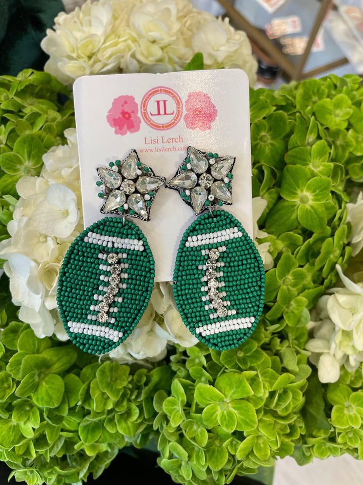 Green Football  - Fabric Backed Earrings