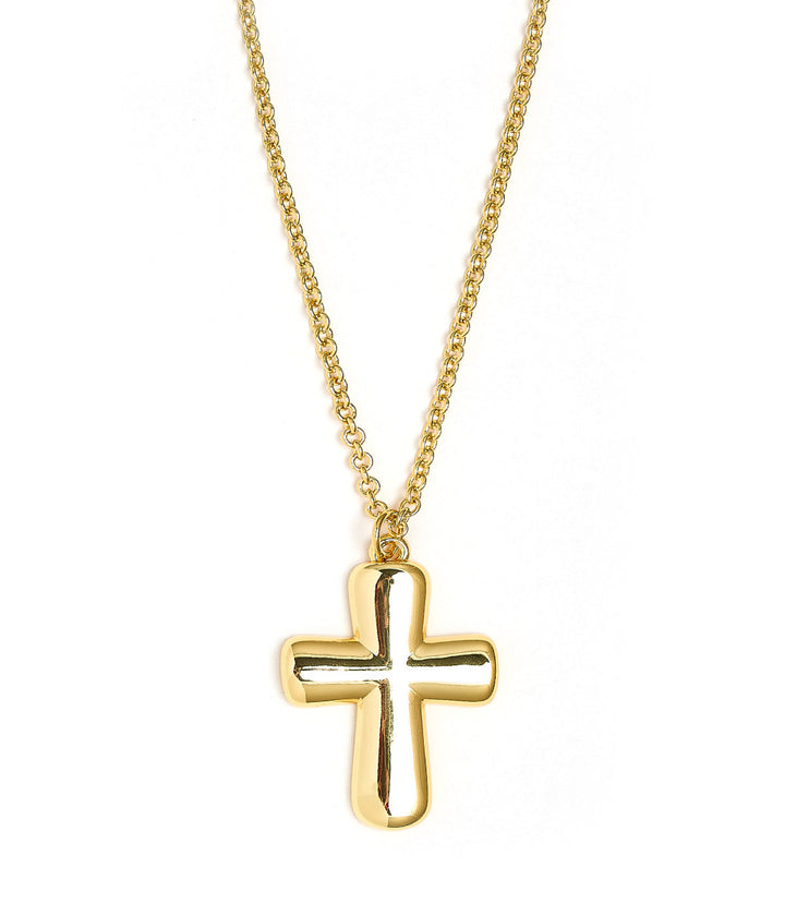 Puffy Cross Necklace with gold chain - 18k Plated Necklace