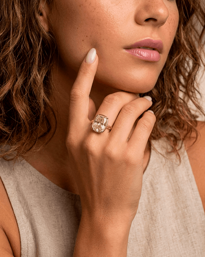 Elongated Cushion Light Yellow CZ Cocktail Ring