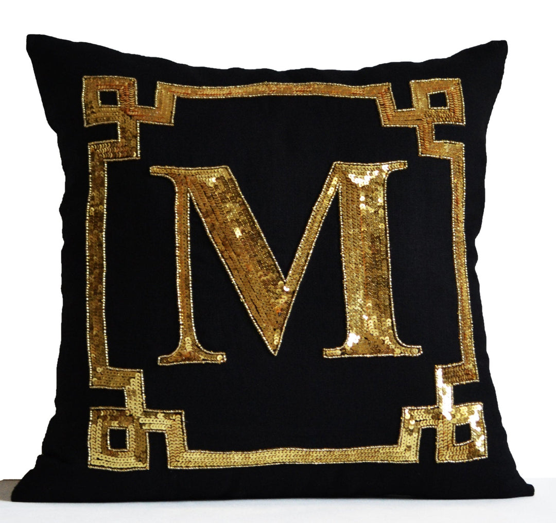 Gold Monogram Decorative Throw Pillow Cover by Amore Beauté