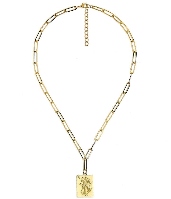 Mahjong Charm Tile Necklace- Paper Clip chain  - 18k Gold Plated