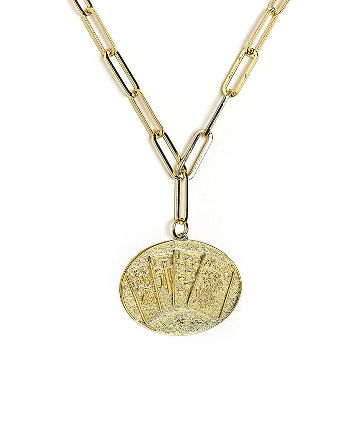 Mahjong Charm Tile Necklace- Paper Clip chain  - 18k Gold Plated