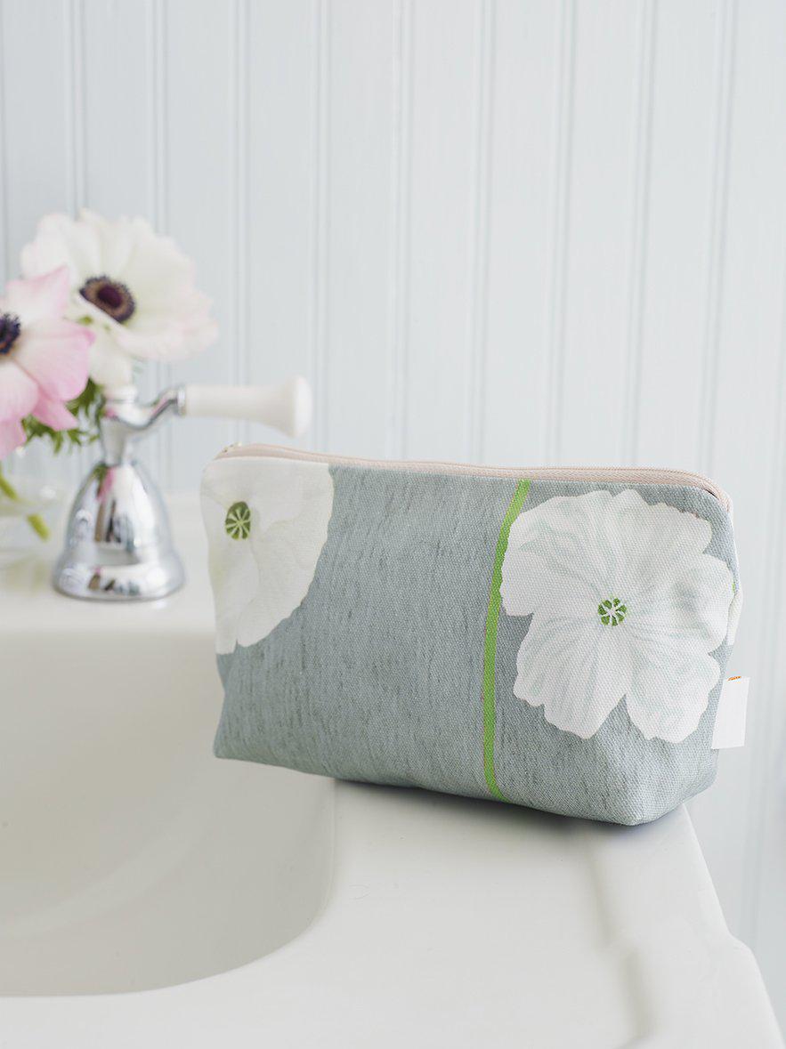 Makeup Bag: White Poppies on Grey by India & Purry