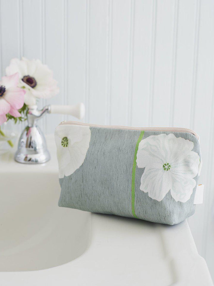 Makeup Bag: White Poppies on Grey by India & Purry