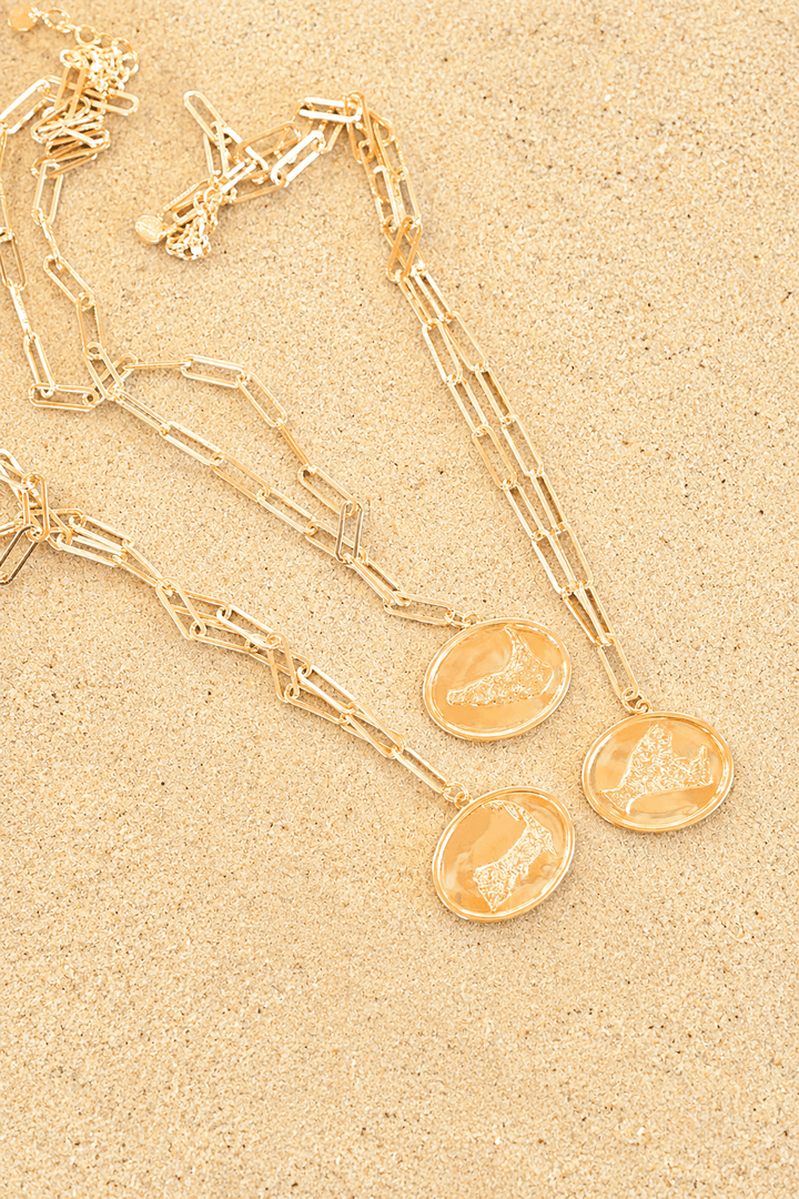 Map - Beach Tag Charm Necklace – 18k Gold Plated