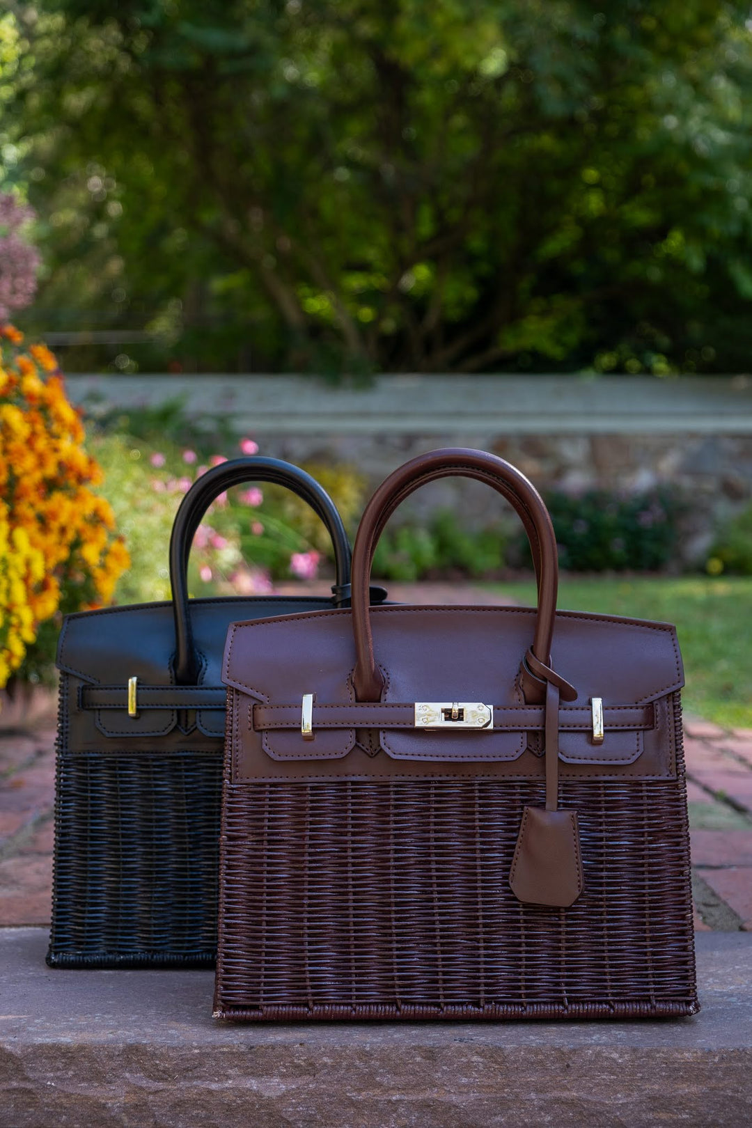 Margo -  Fall Wicker Handbag - Black & Chocolate