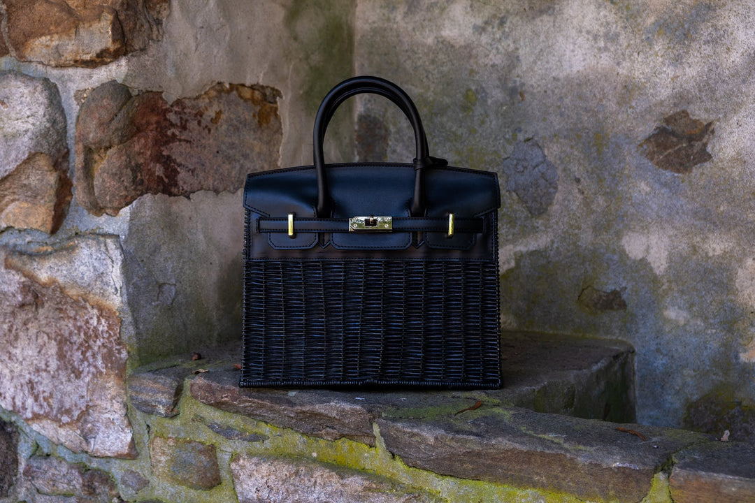 Margo -  Fall Wicker Handbag - Black & Chocolate