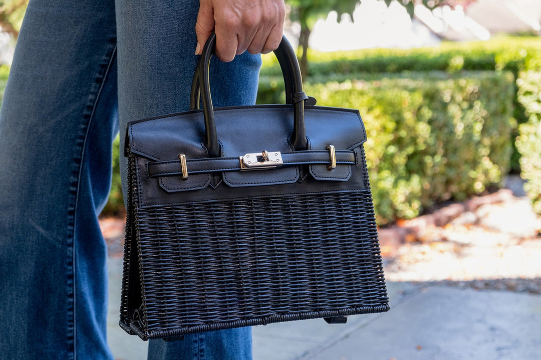 Margo -  Fall Wicker Handbag - Black & Chocolate