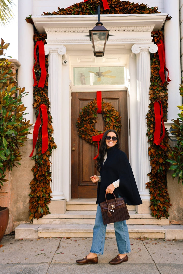Margo -  Fall Wicker Handbag - Black & Chocolate