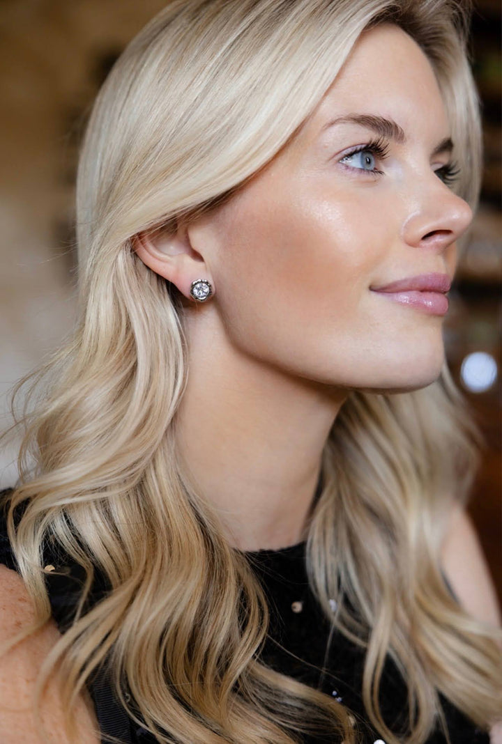 Margot - Bezel Textured Stud Earring - 18k Gold Plated- Darby Clark Collection