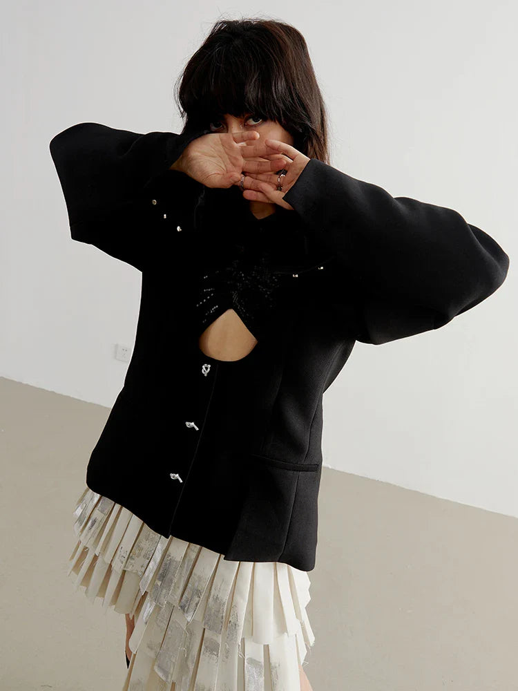 Nandy Puff Sleeve Cut-Out Coat by Marigold Shadows