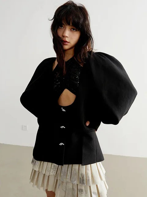 Nandy Puff Sleeve Cut-Out Coat by Marigold Shadows